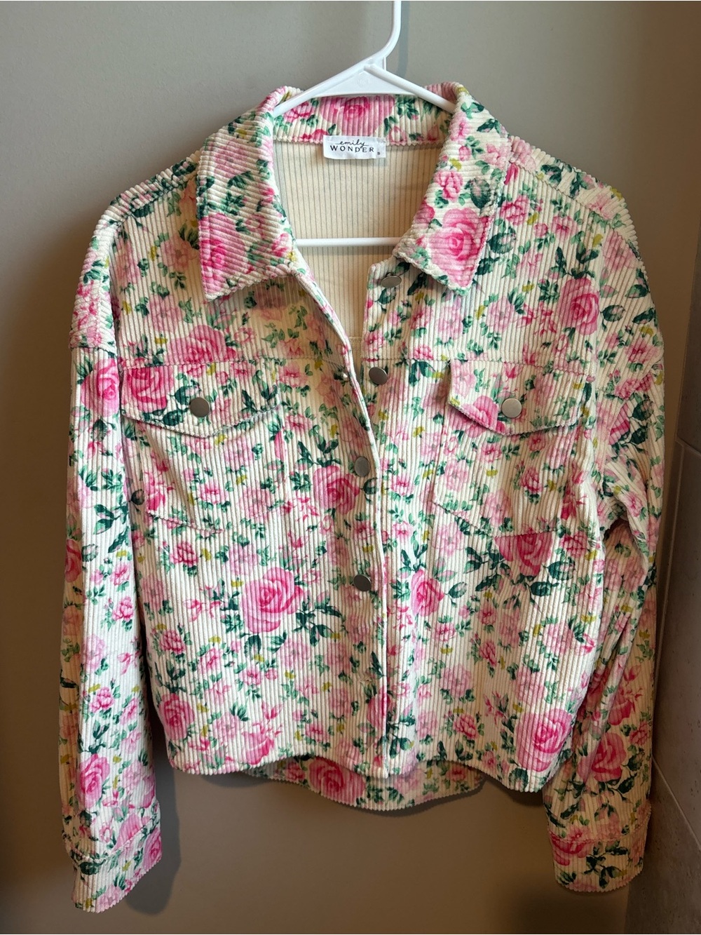 Emily Wonder Floral Corduroy Button-Up Jacket - Pink Rose Print